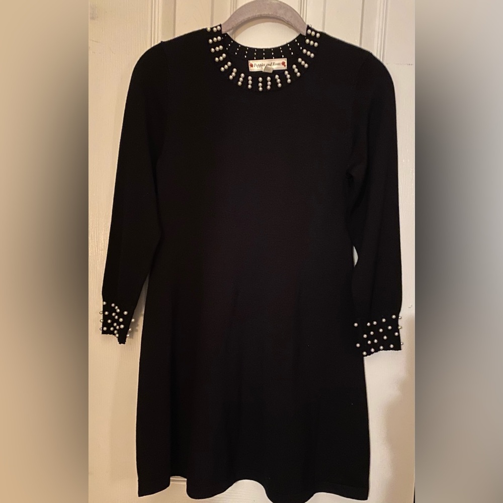 Black Sweater Dress with Pearls Girls Black Dress